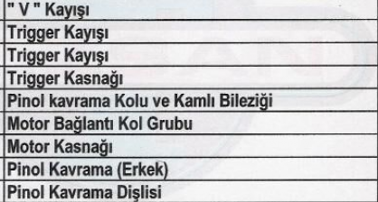 Freze Yedek Parça Listesi 2019-3